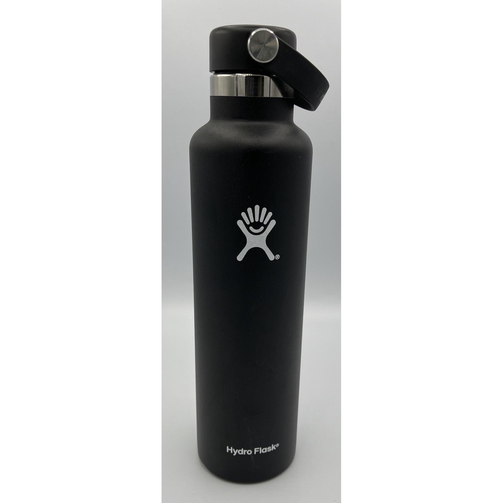 Hydro Flask Black 24 oz. Std Mouth w/Flex cap Water Bottle *New w/ Ding on Base